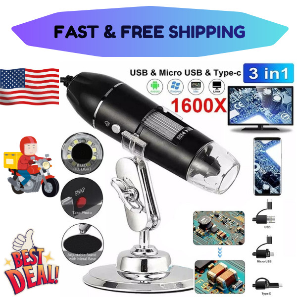 1600x Zoom 8 LED HD USB Microscope Digital Magnifier Endoscope Video Camera US