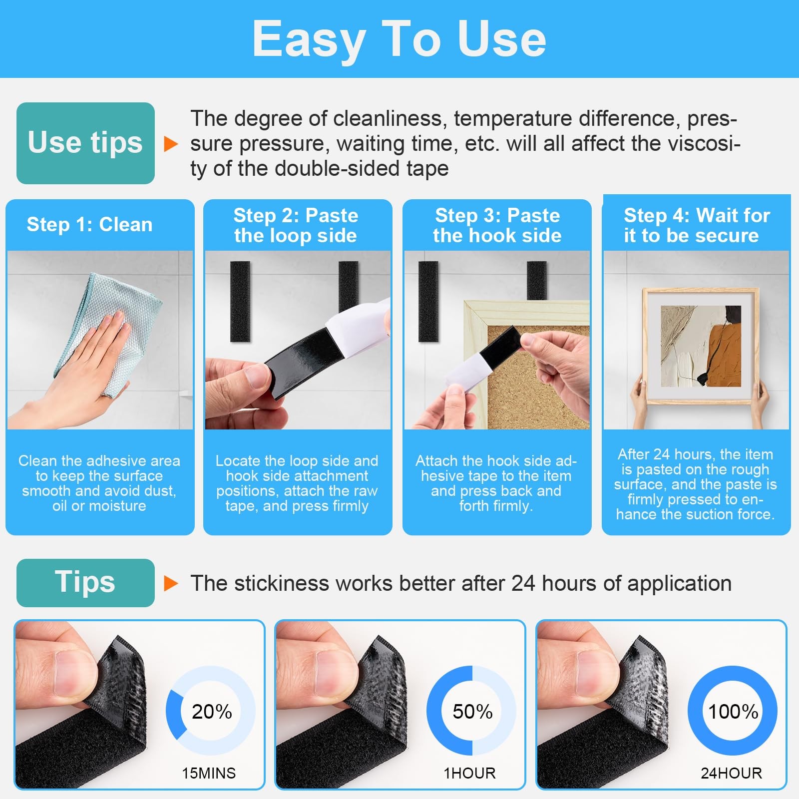 32 Sets 1X4 Inch Hook and Loop Strips with Adhesive, Strong Sticky Back, Heavy
