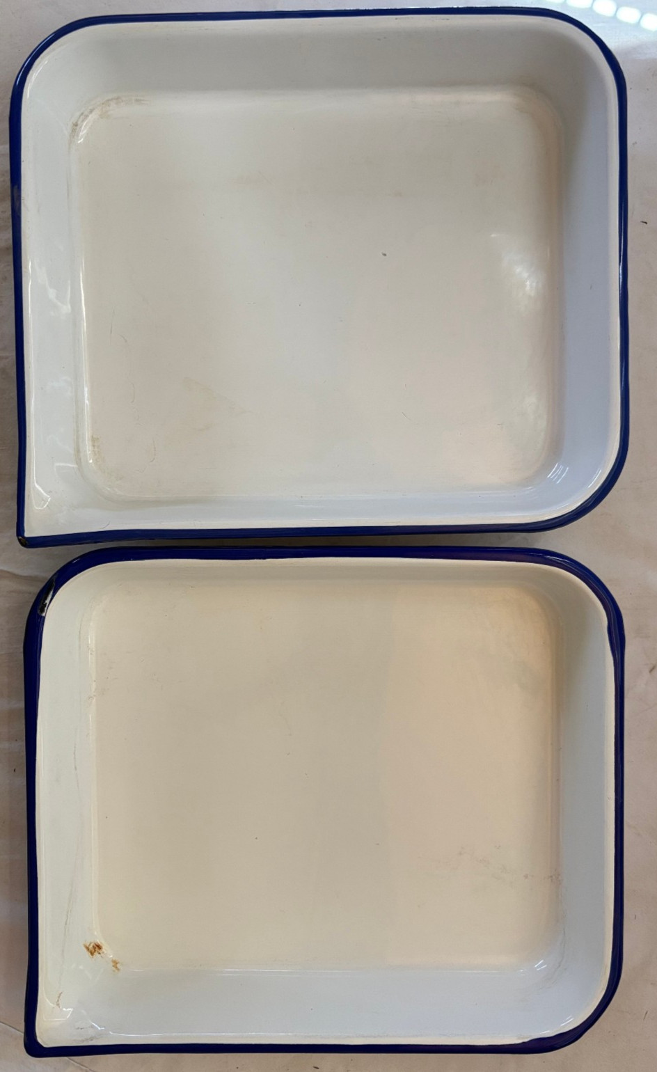 2 Enameled Photographic Darkroom Developing Film Trays Blue/White 13.25 x 11.25
