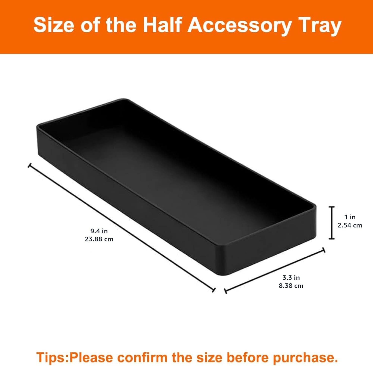 Rectangular Plastic Desk Organizer Half Accessory Tray 9.4" x 3.3" x 1" Black