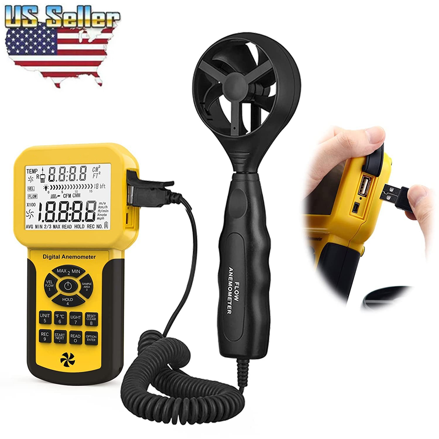 HoldPeak Digital Anemometer Wind Speed Air Flow Volume Meter with USB Data Logge