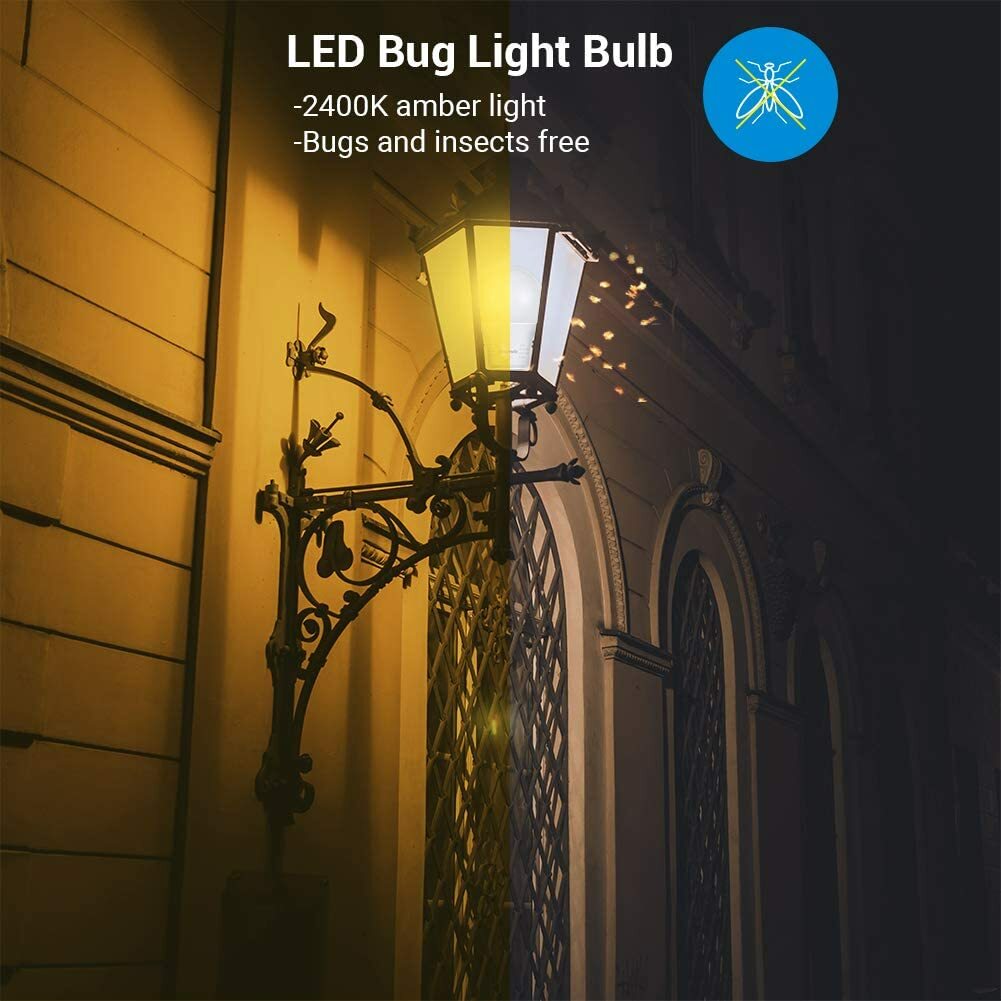 DEWENWILS LED Bug Light Bulbs Outdoor 4 Pack A19 Yellow Light Bulb 600LM E26