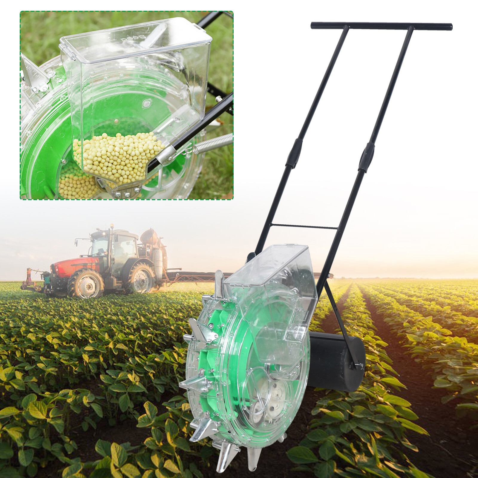 Hand Push Roller Seed Planter & Fertilizer Applicator for Corn Soybeans