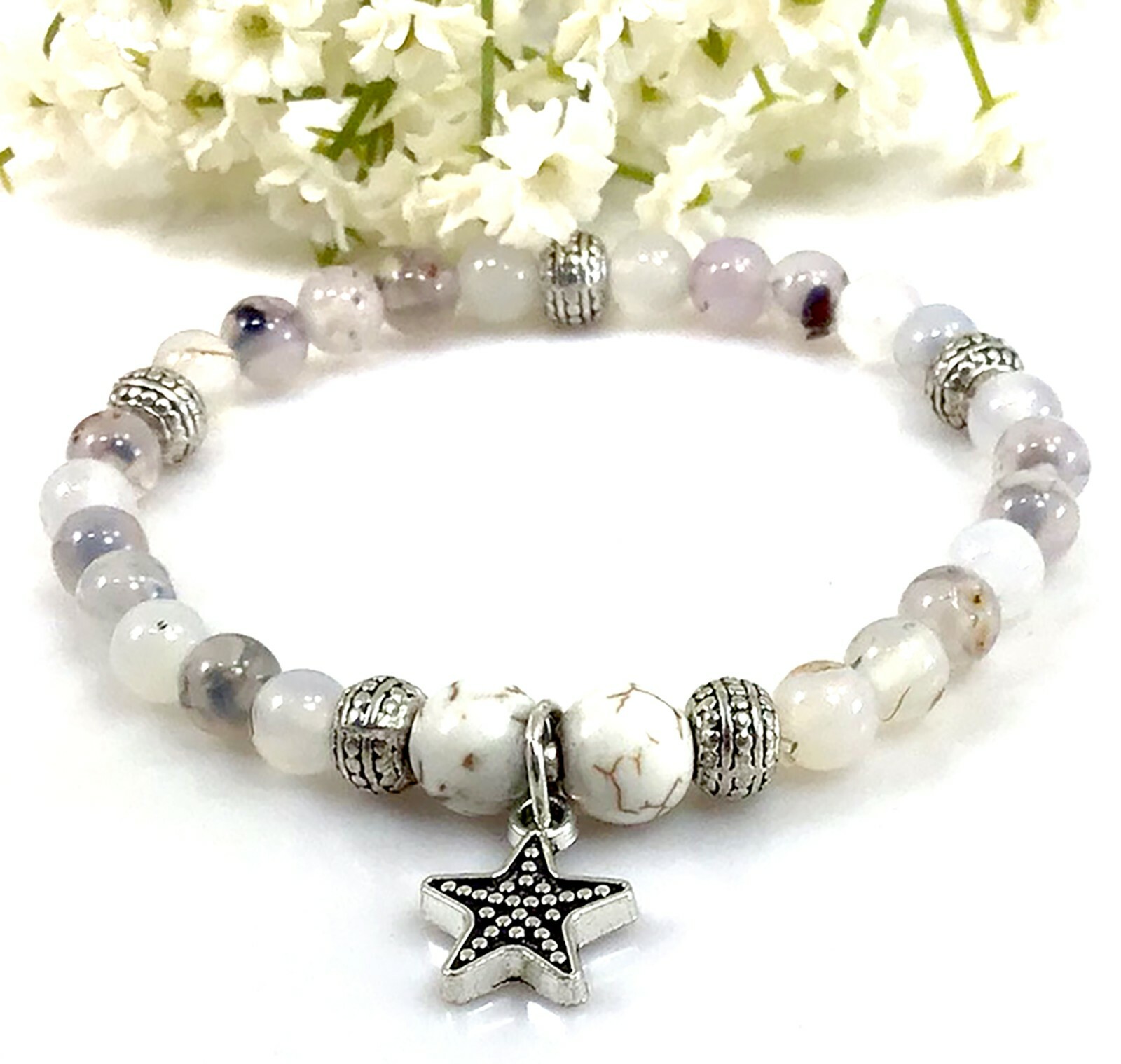 Agate bracelet, Agate jewelry, Healing protection anxiety relief stretchy women