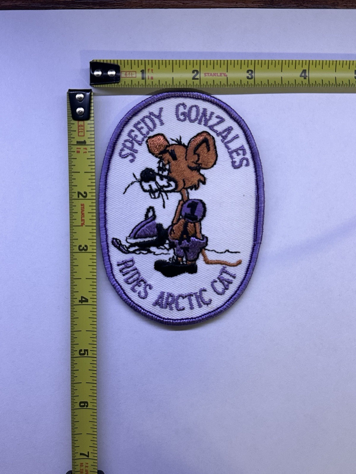 Vintage 1970s Speedy Gonzales Rides Arctic Cat Snowmobile Patch Sew On MINT