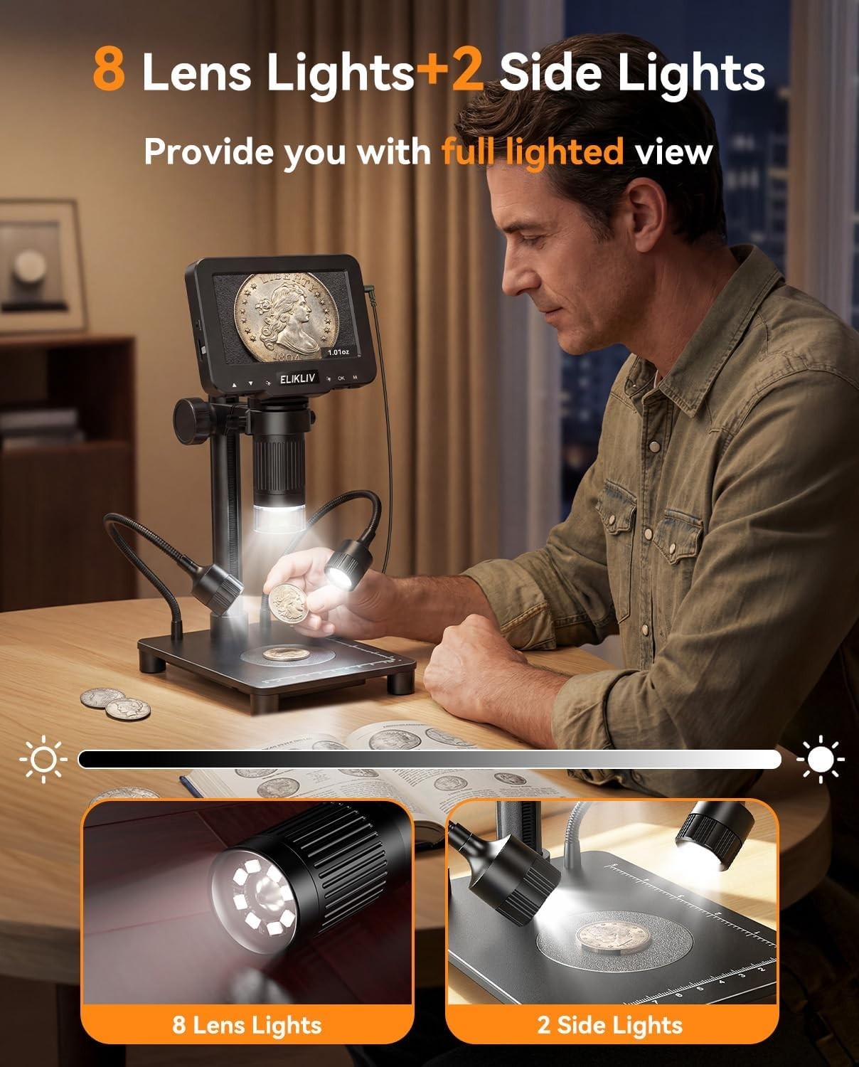 Coin Microscope 0.1g Scale 1000X Magnification 4.3" IPS Screen