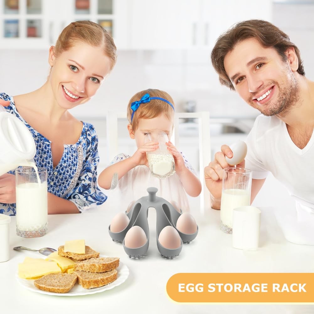 Silicone Egg Boiler Rack Freestanding Holds 6 Poached, grey