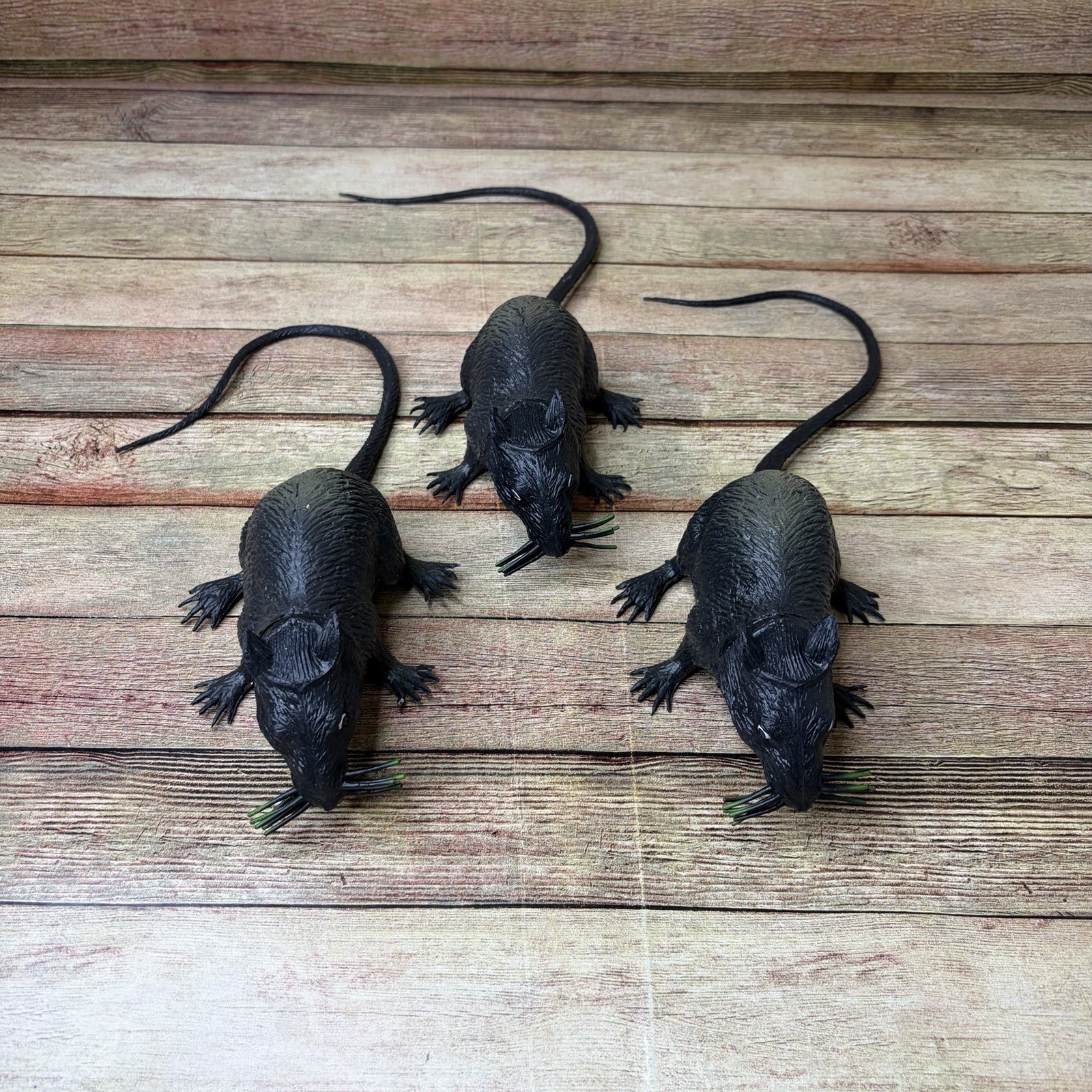 Vtg (4) HALLOWEEN Black Rat Mouse Rubber Squeaker Scary Prop Haunted House