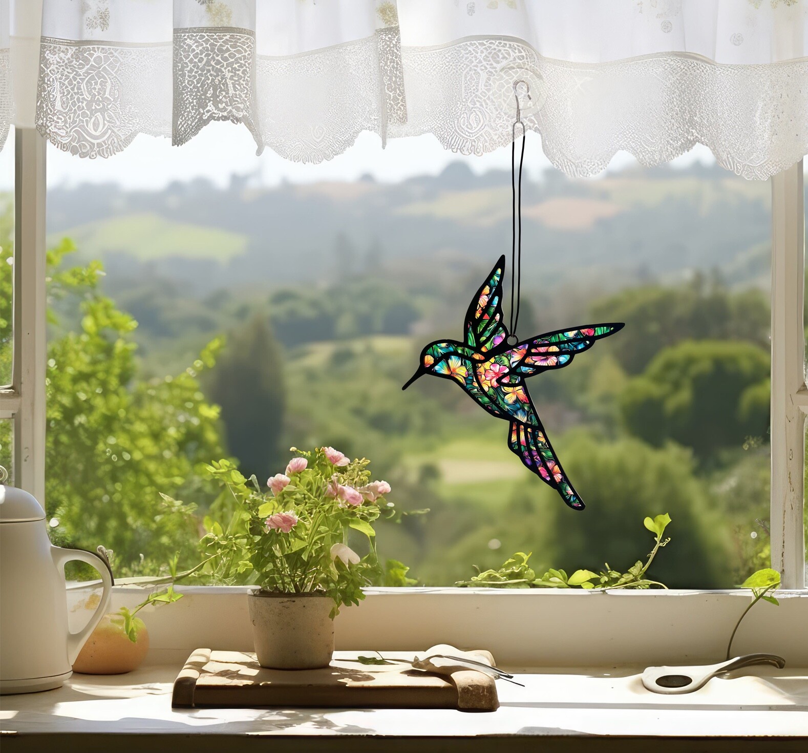 Colorful Sun Catcher - Hang On Your Window-Beautiful, Window Art - Hummingbird 1