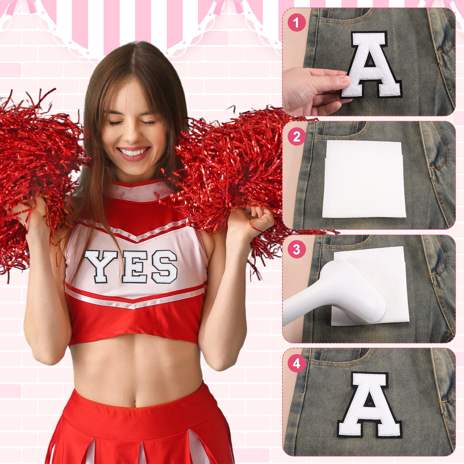 White Chenille Letter Patches, 4.5" Chenille Initial Embroidered Patches (P)