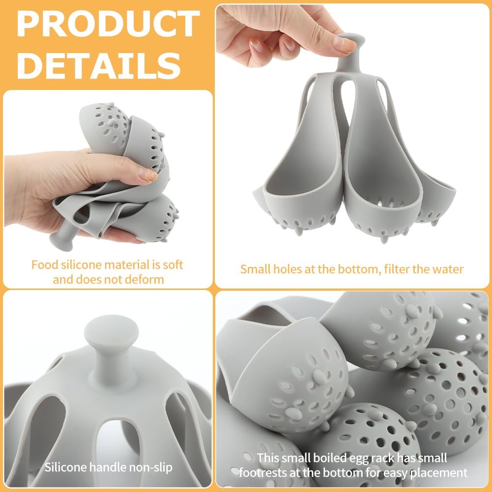 Silicone Egg Boiler Rack Freestanding Holds 6 Poached, grey