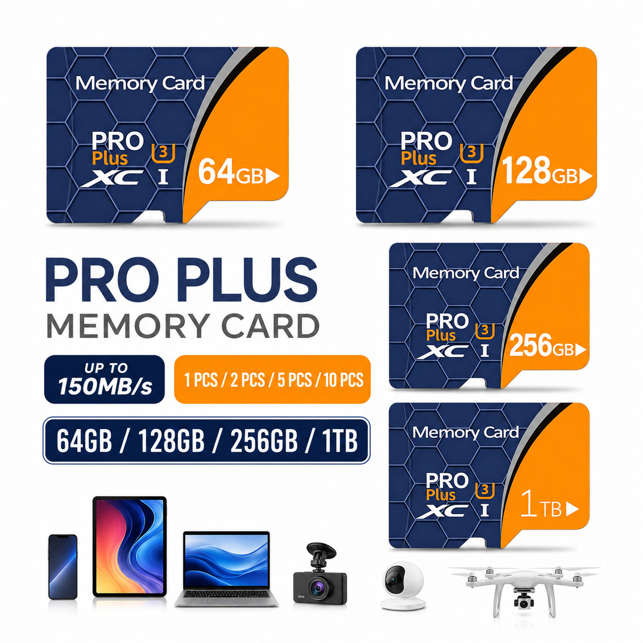 TF Memory Card 64GB 128GB 256GB 1TB U3 A2 V30 C10 Micro SD Card Free Adapter Lot