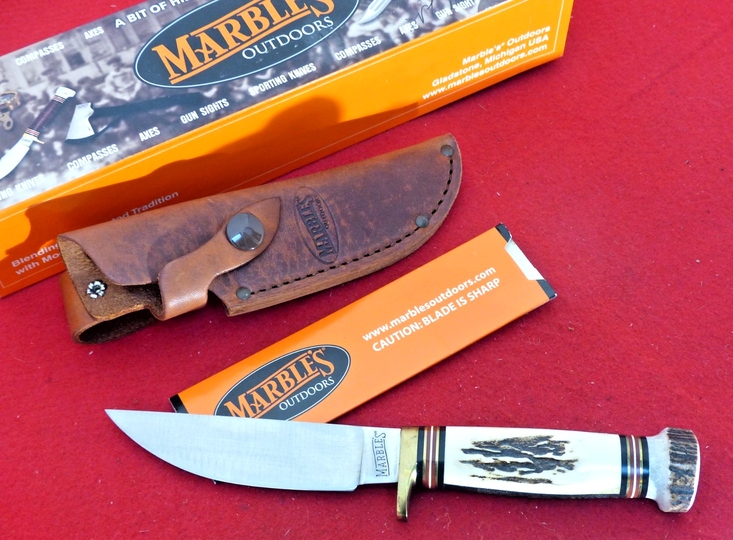 Marbles Gladstone USA mint in box Plainsman fixed blade stag/stag knife