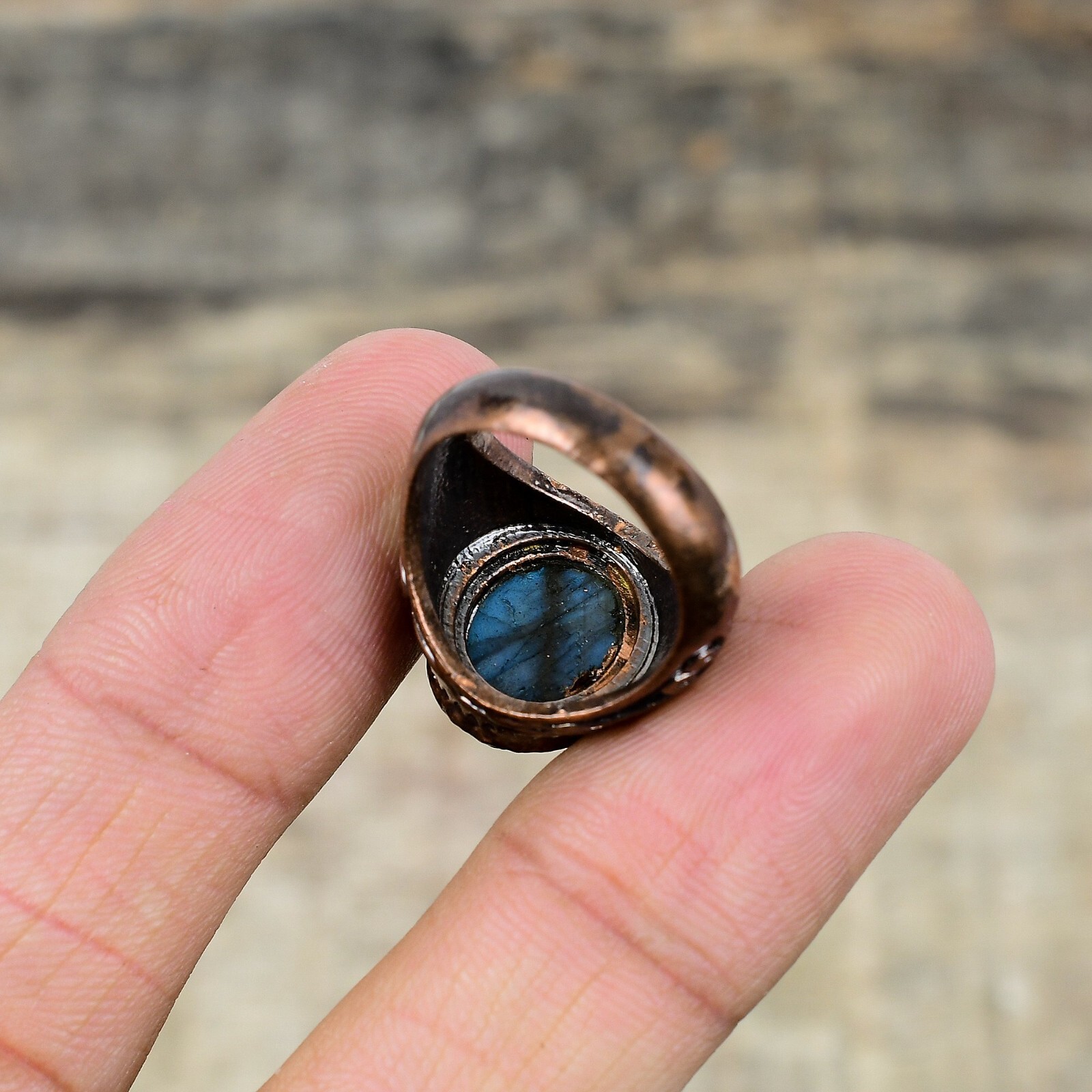 Labradorite Rough Electroformed Adjustable Ring Size Adjustable Copper