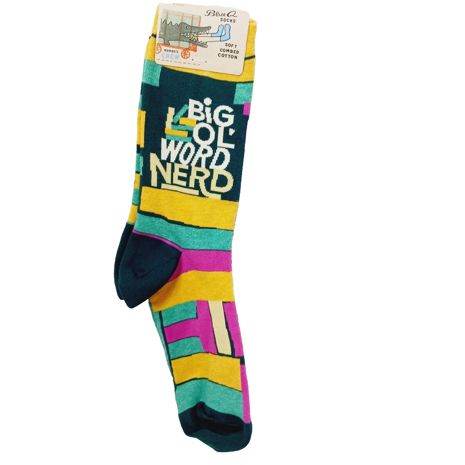 Sock Blue Q Crew Women Boy Big Old Word Nerd Teacher Gift English Cotton NWT NEW