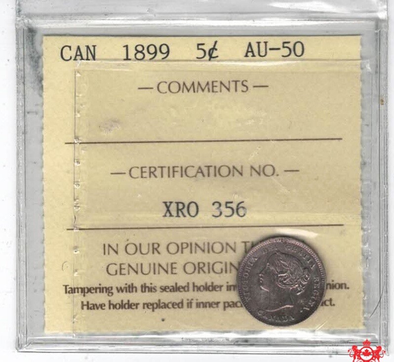 1899 Canada 5 Cents - ICCS AU50 - XRO 356