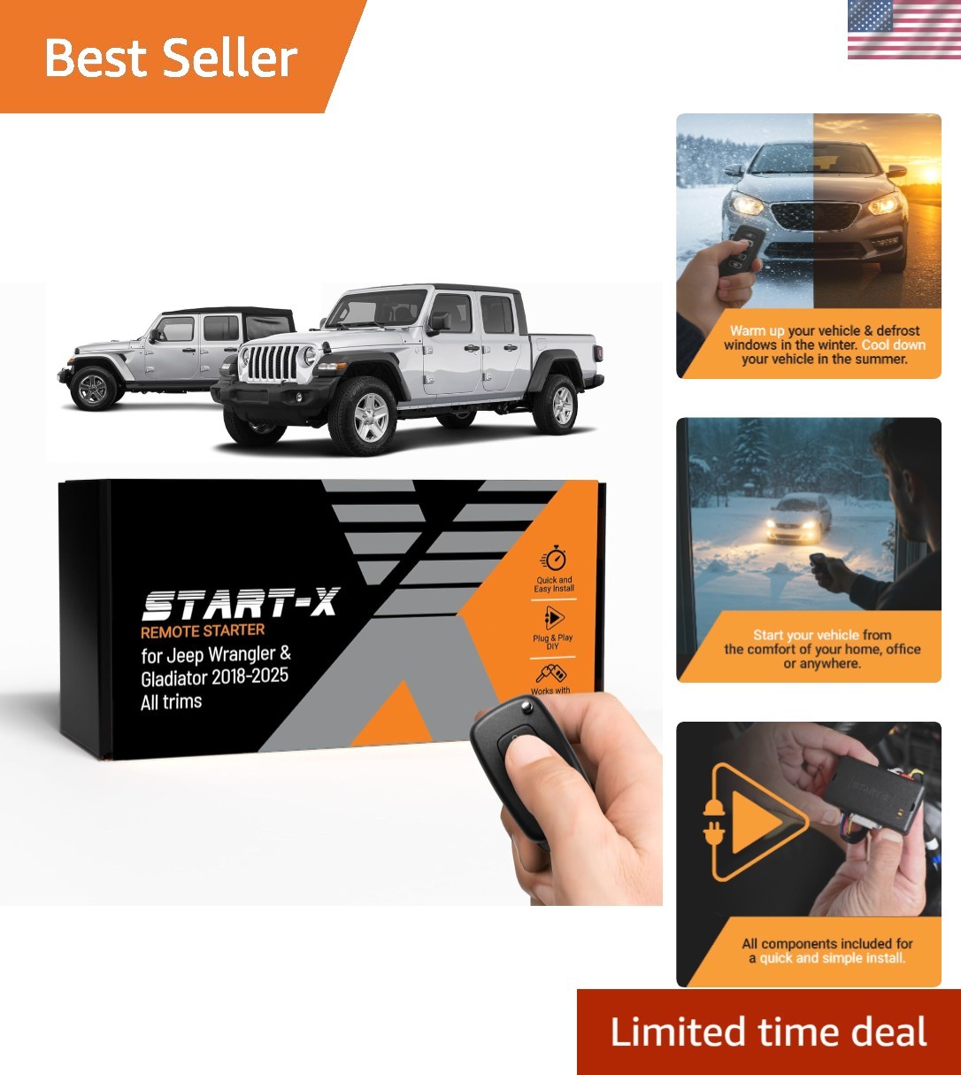 Remote Starter Kit for Jeep Wrangler JL & Gladiator JT 2018, 2019, 2020, 2021...