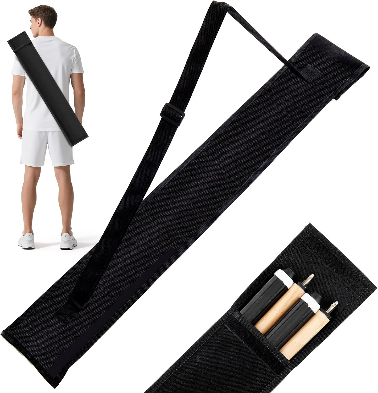 Pool Cue Case 2 X 2, Pool Stick Case for Holding 2 Butts & 2 Shafts, 32" Long Bl