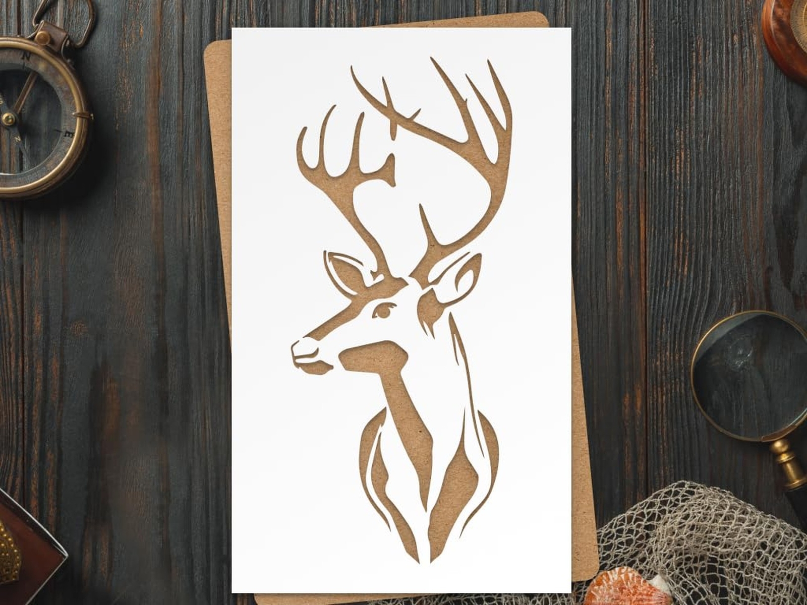 Deer Head Stencil 10x6 Inch – Reusable Antler Silhouette Template for Pain