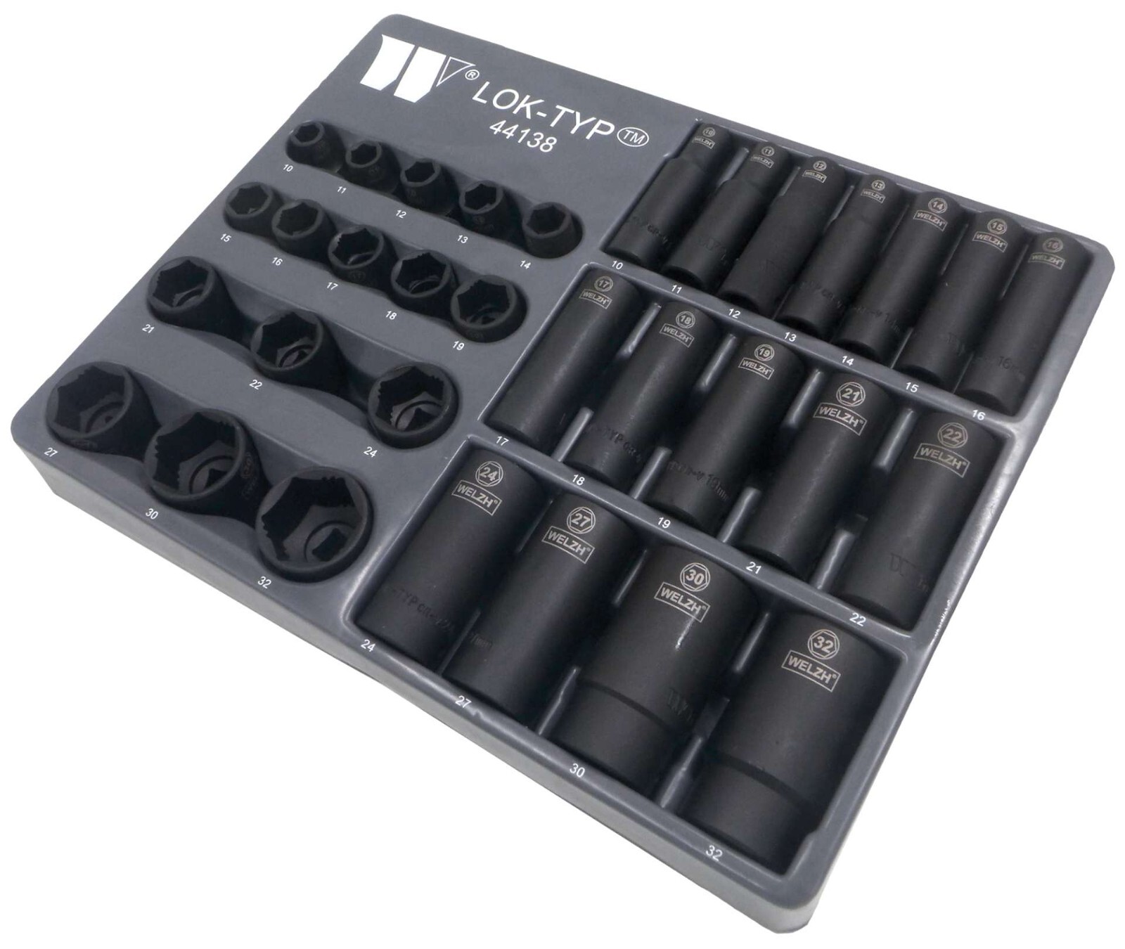 Welzh Werkzeug 1/2"Dr Deep & Shallow Impact Socket Set Lok Typ 10-32mm 44138-WW