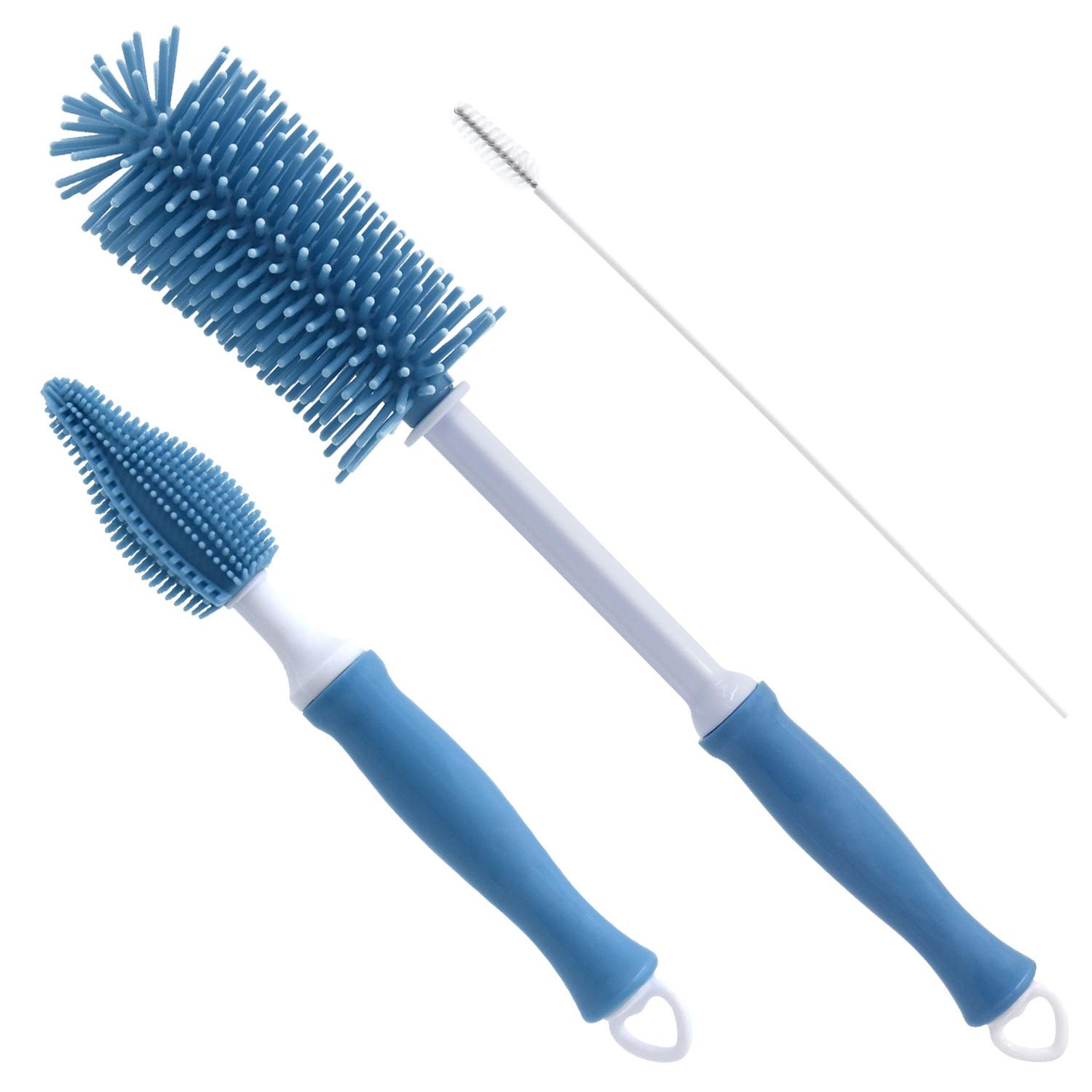 Silicone Cleaning Brush, 12" Long Handle Water Bottle Cleaner for Baby, Sports,