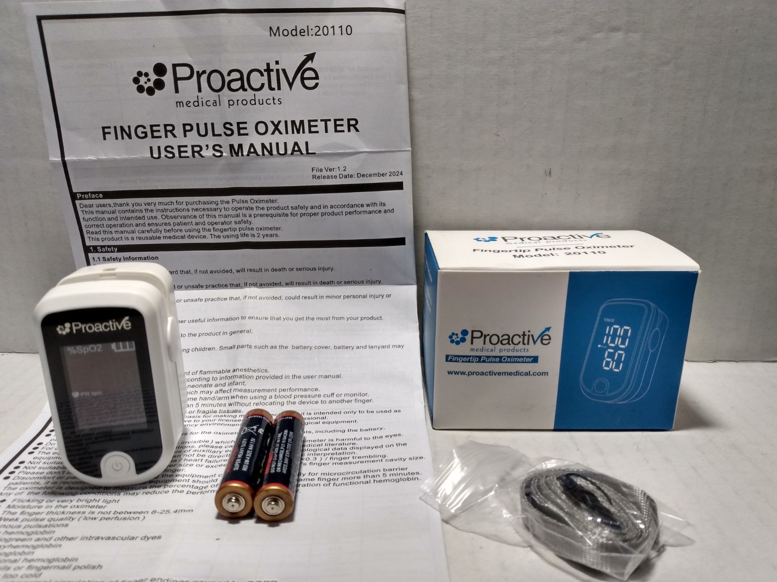 Proactive Medical Products Fingertip Pulse Oximeter With Lanyard [Model: 20110]