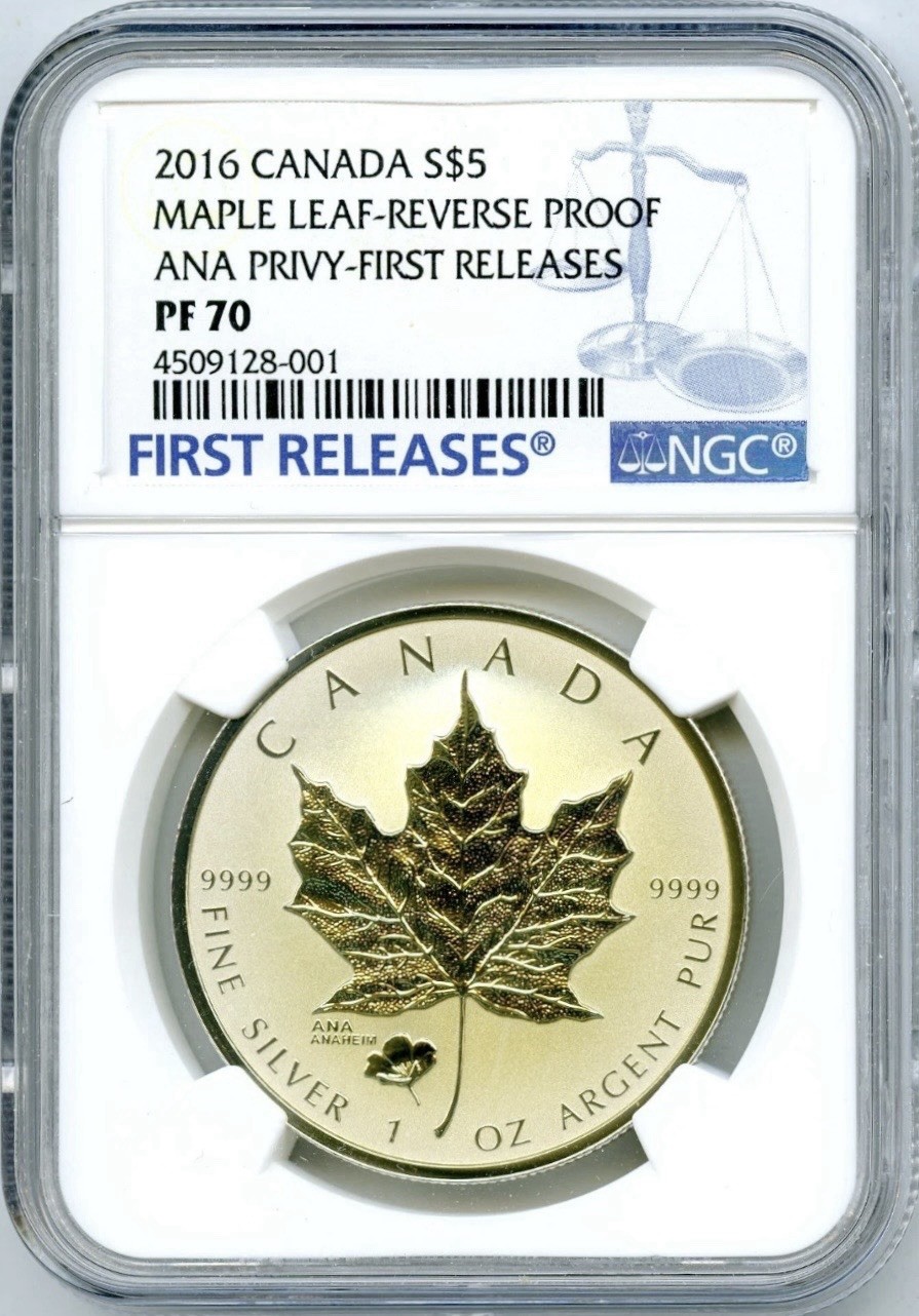 2016 $5 CANADA SILVER MAPLE LEAF NGC PF70 ANAHEIM ANA POPPY PRIVY REV PROOF FR