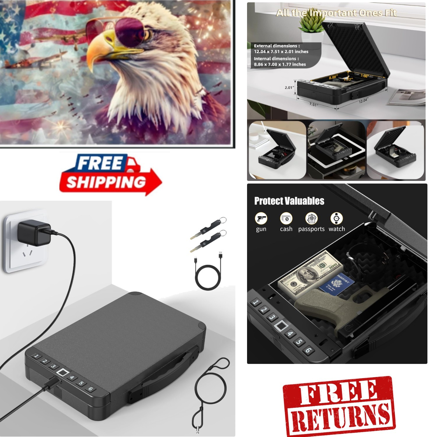 Secure Biometric Handgun Safe with Key & Password Access - Compact & Durable