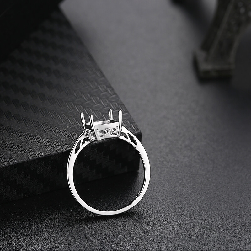 Cushion 10x8mm Semi Mount Simple Ring Solid 10k White Gold Wedding Anniversary