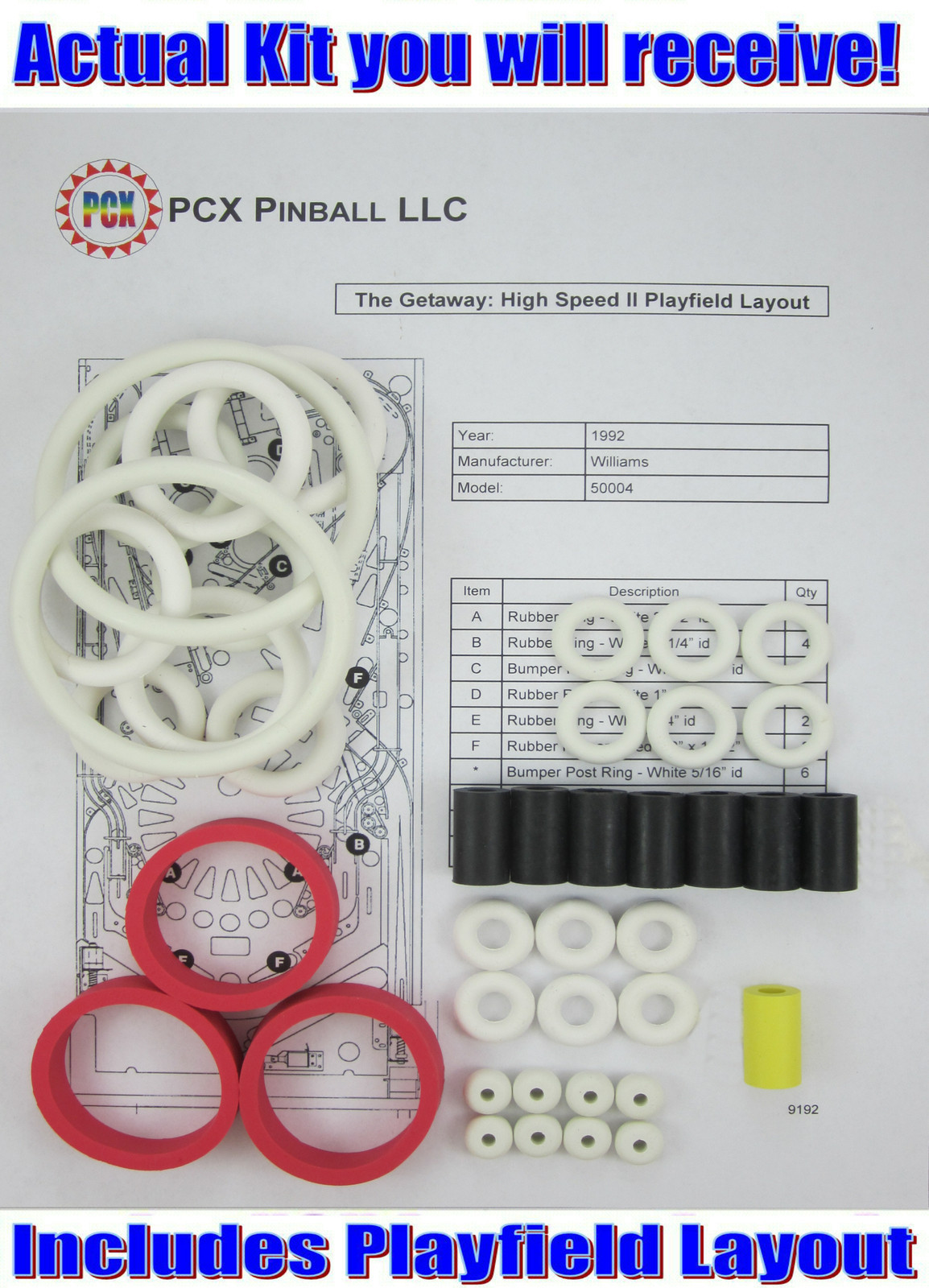 1992 Williams The Getaway: High Speed II Pinball Machine Rubber Ring Kit