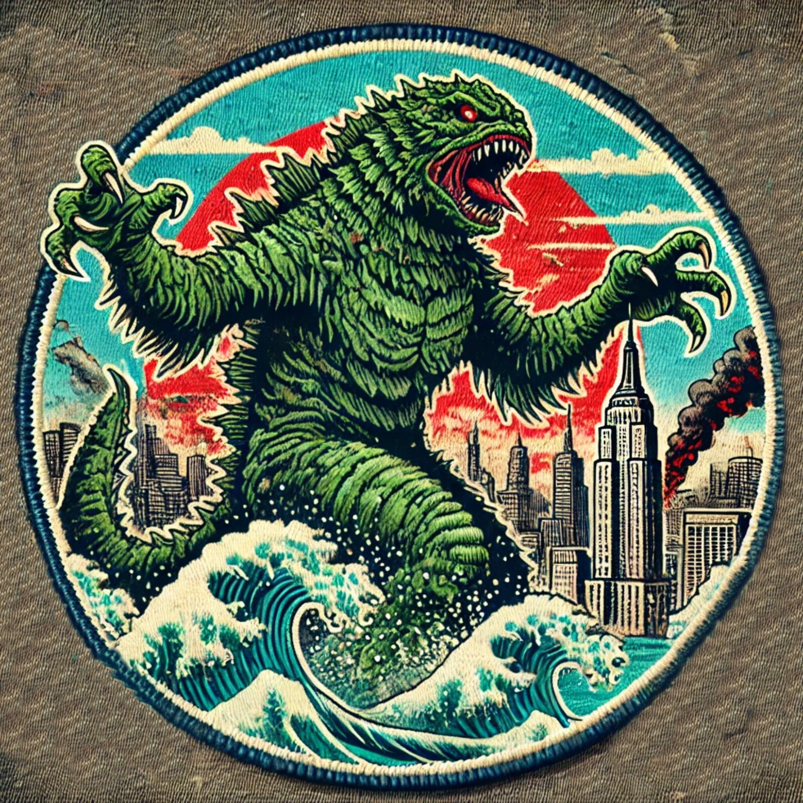 Kaiju Monster Sea Creature Retro Sci-Fi Horror Patch - Iron-On Applique - 1950s