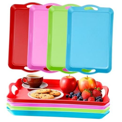 Pcs Serving Trays with Handles - 16.4 x 11 Inch Large 8 Bright Color