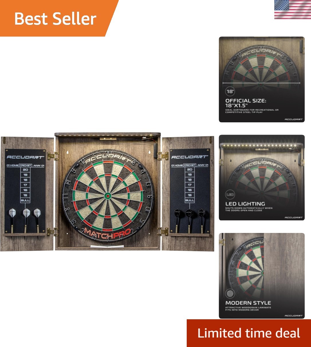 Official 18" Match Pro Dartboard Set with Automatic LED & Dart Storage Features