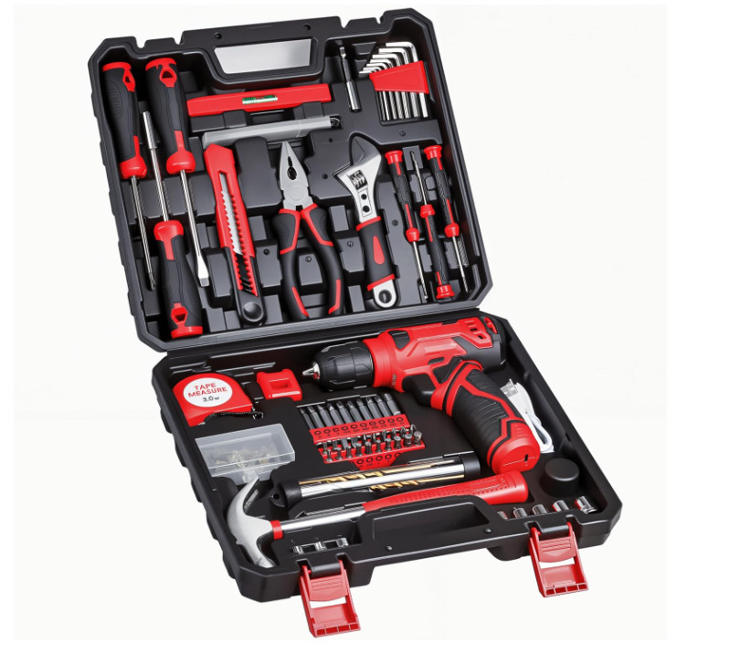 Kit de Herramientas 132 Piezas con Taladro Inalámbrico 8V para Hogar y Bricolaje