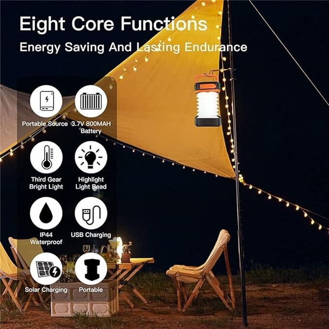 Solar Rechargeable LED Flashlight Power Camping Tent Light Torch Lantern Lamp US