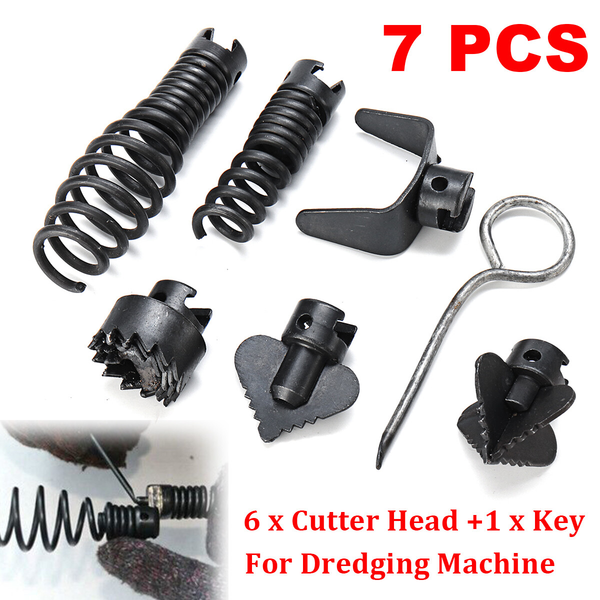 7Pcs 16mm Manganese Steel Drain Cleaner Machine Combination Cutter Head Set
