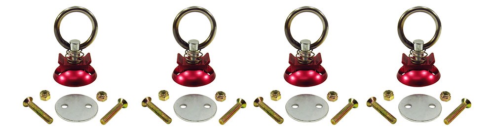 Pit Posse L Track Anchor Ring Aluminum Tie Down S Track Cargo Trailer- 4pc/Red