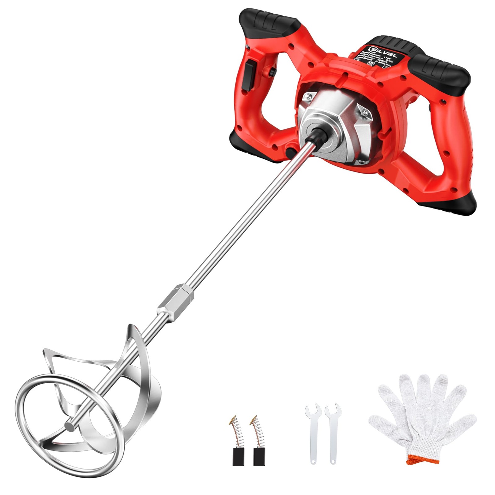 Cement Mixer, Max 2300W Electric Concrete Mixer with 6 Adjustable Red