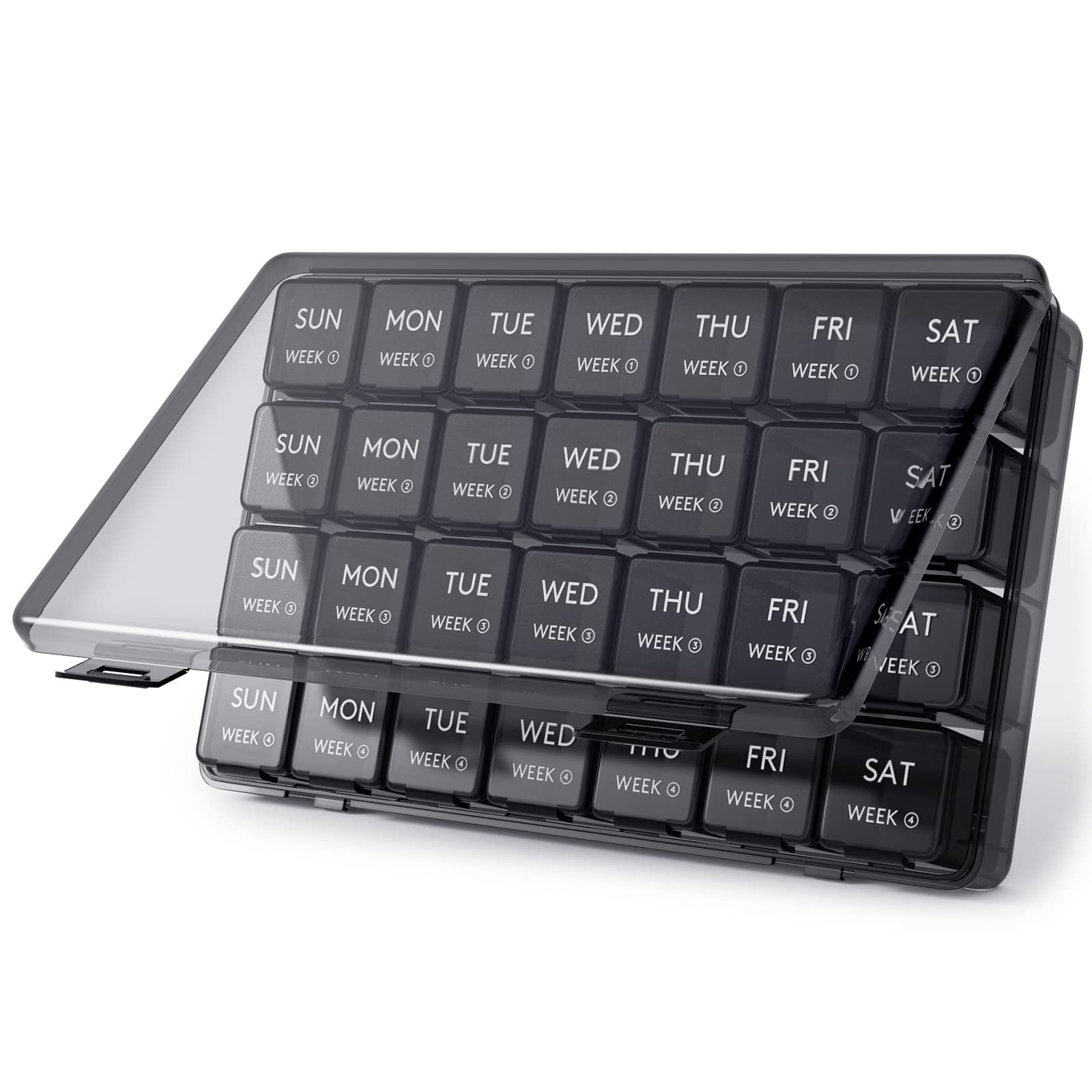 Lifewit Monthly Pill Organizer, 28 Day Box, 4 Weeks One 28 grids, Black