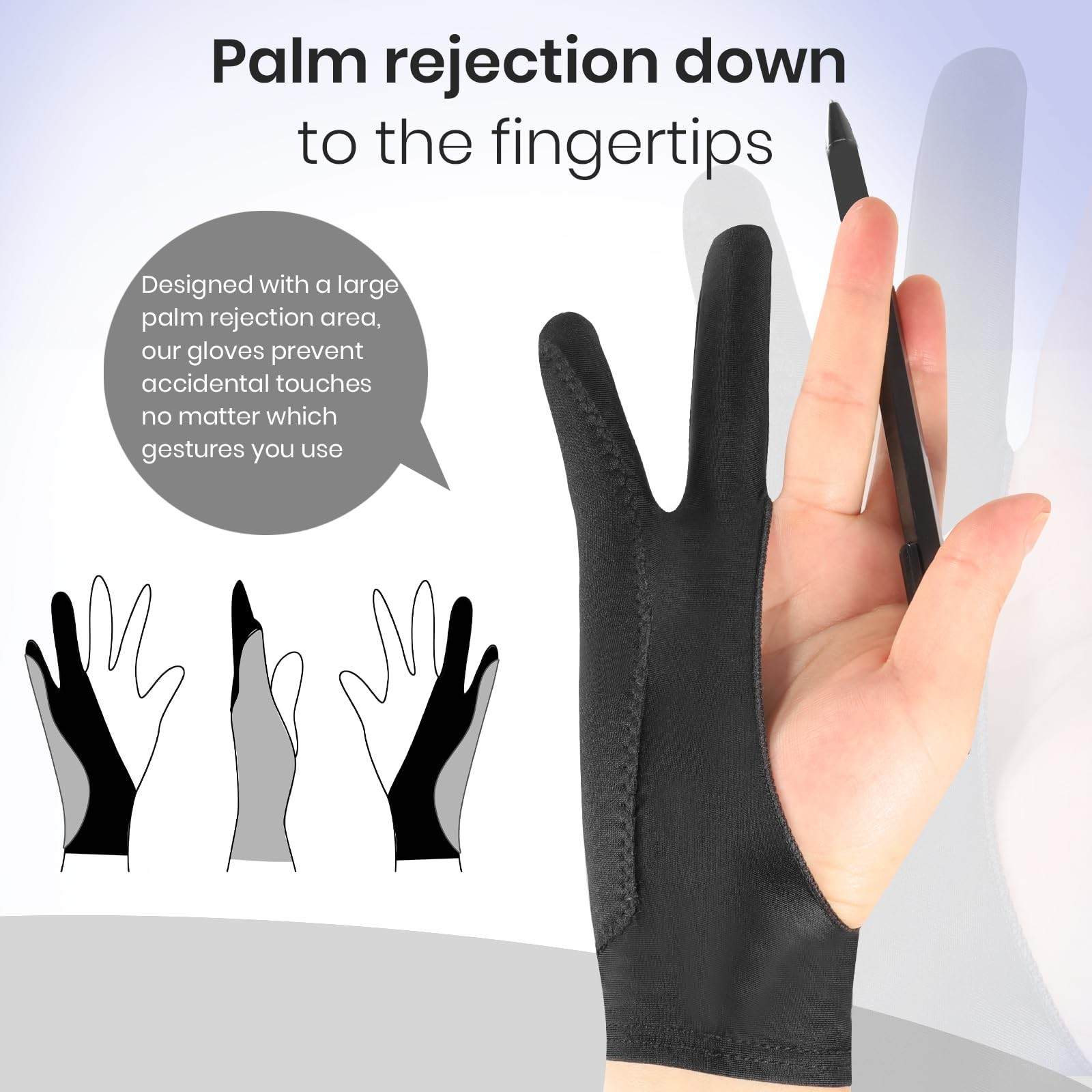 Digital Drawing Glove: 3-Layer Palm Rejection, Medium, Midnight Ink(2 Pack)