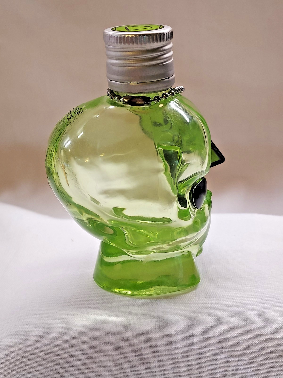 Outer Space Vodka Alien Head Bottle EMPTY 50ml Green Glass w/Tag 3.5"