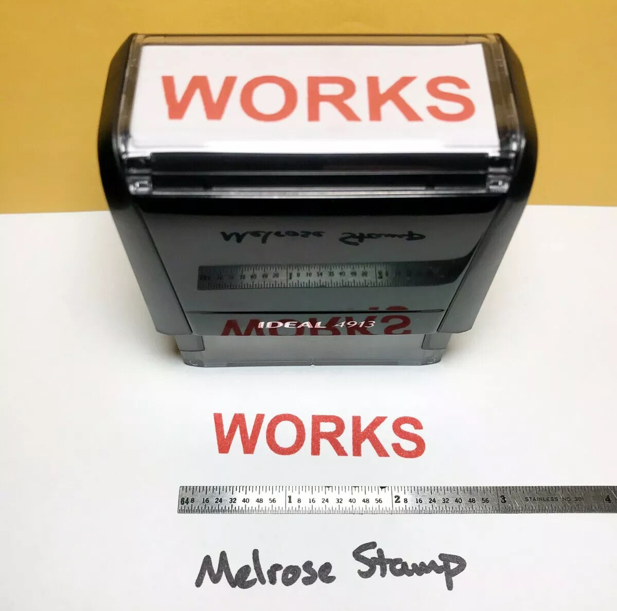 Works Rubber Stamp Red Ink Self Inking Ideal 4913