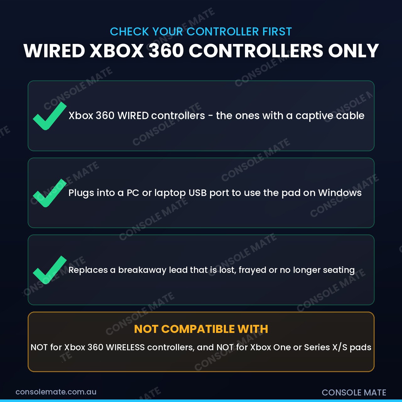 Xbox 360 Controller USB Breakaway Cable | Wired to PC Adapter Dongle 25cm Black