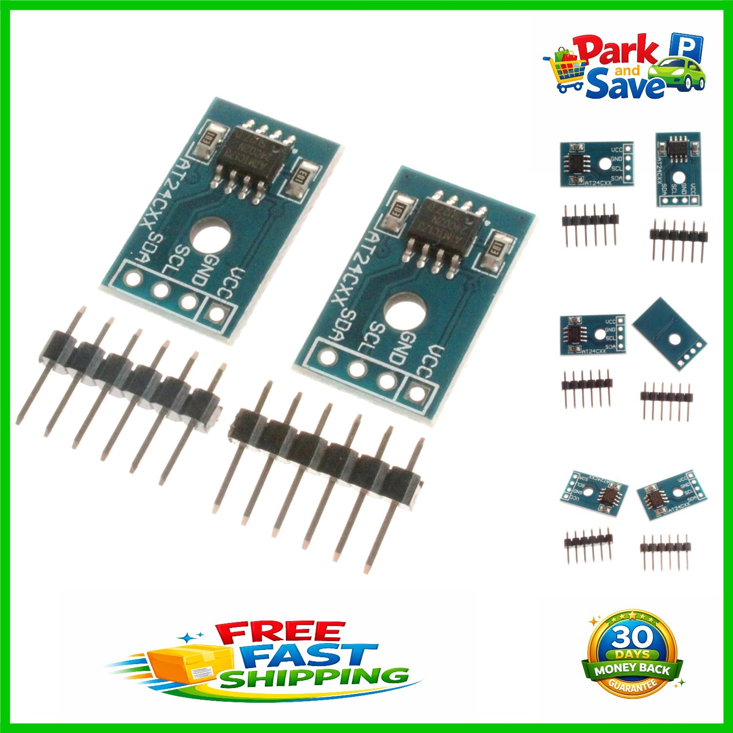 Blue AT24C02 I2C EEPROM Memory Module - 0.63 x 0.43 x 0.12 inches, 2 Pack