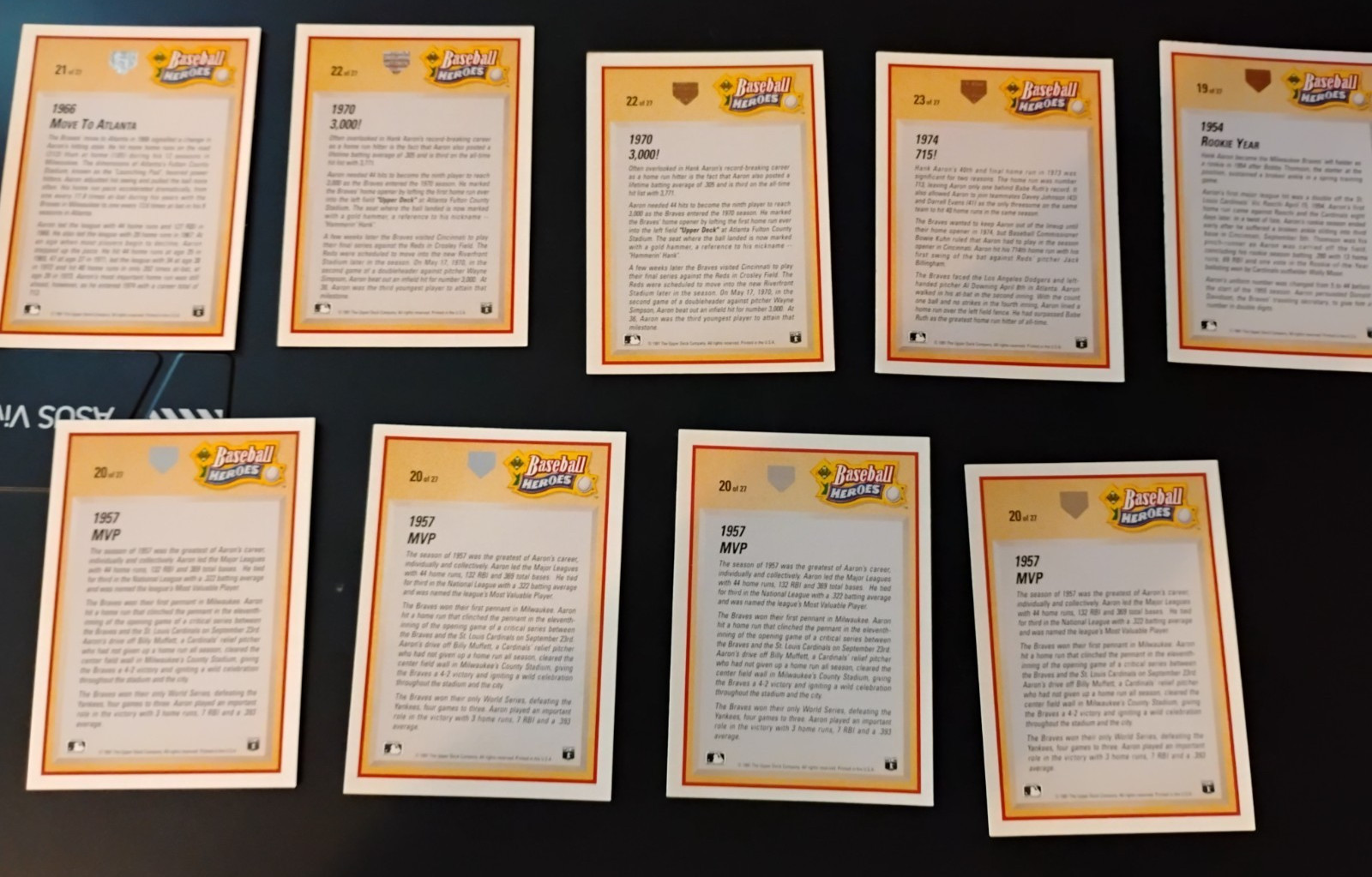 (9) 1991 Upper Deck Hank Aaron Baseball Heroes Cards near mint-mint