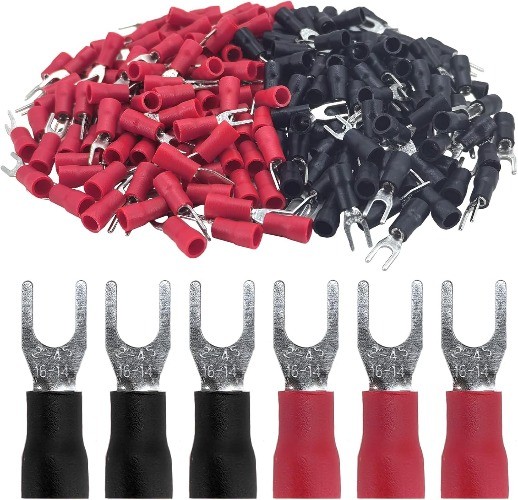 200Pcs 16 14 AWG Red Copper Insulated Fork Spade Wire Connector