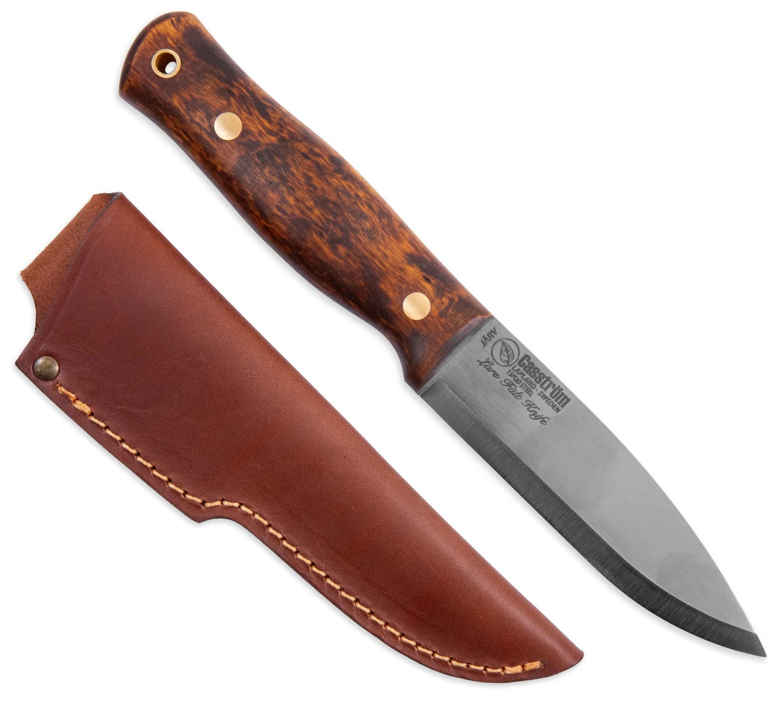 Casstrom Lars Falt Jarv Fixed Knife 4.5" 15N20 Steel Blade Curly Birch Handle