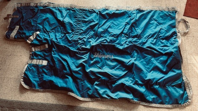 Cooler/Rain Sheet w/ Neck Cover 66" Blue/Grey Trim *VGC Pony Jack's MFG.