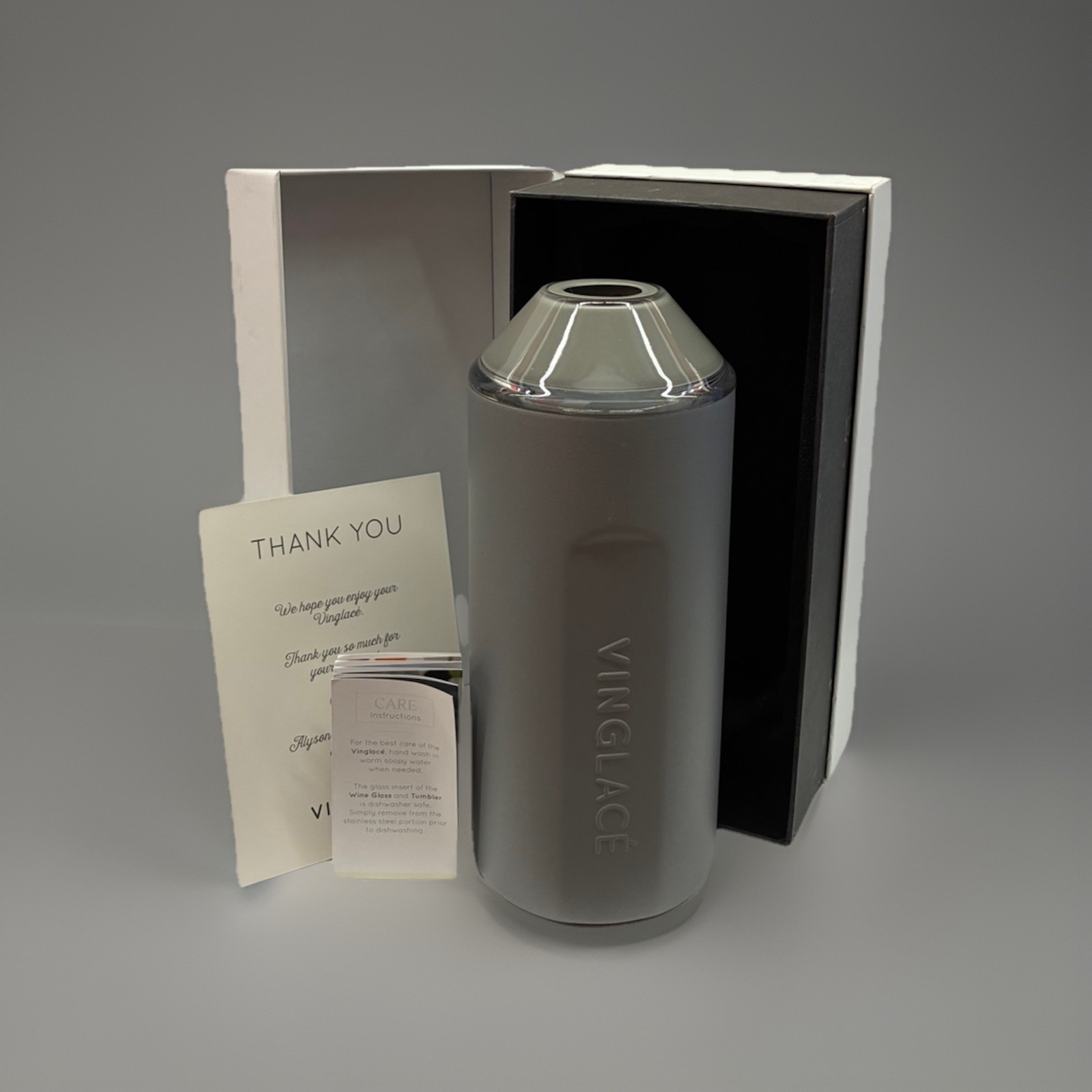New Vinglace Portable Wine Champagne Stainless Steel Chiller Insulator Graphite