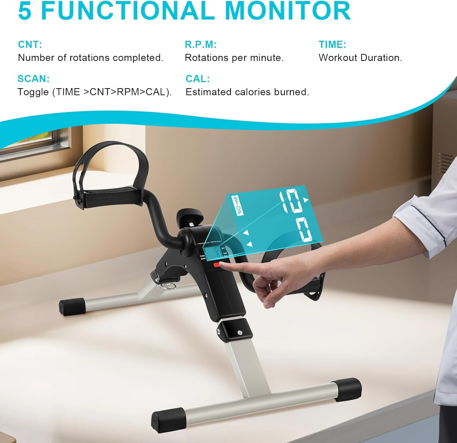 Foldable Mini Exercise Bike Under Desk Pedal Arm/Leg Trainer LCD Display Silver